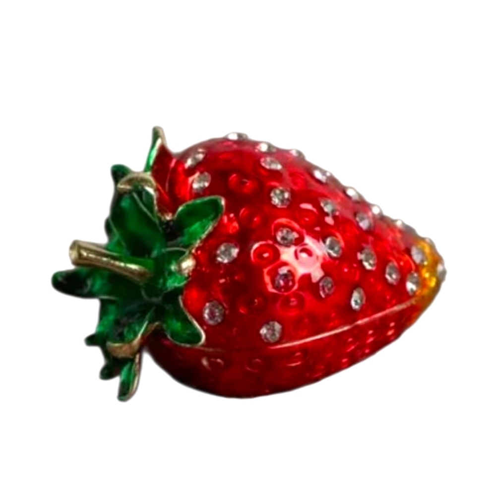 Strawberry Rhinestone Jewelry Trinket Box